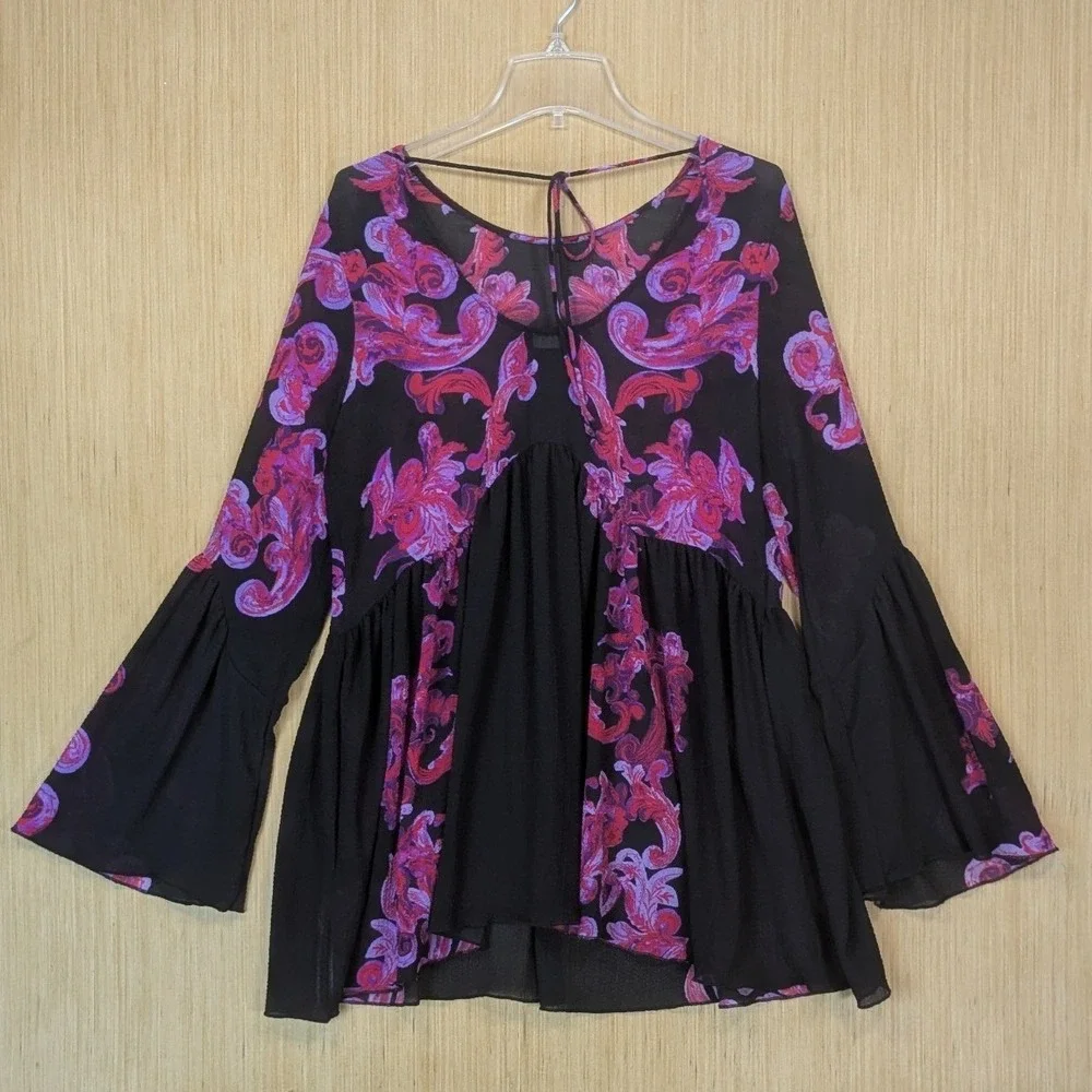 Free People Intimately Dress Womens XS Symphony Mini Babydoll‎ Bell Sleeve Boho